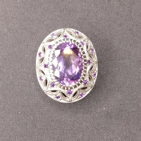 Jewelry - 925 Sterling Silver Antique Filigree Design Amethyst Slide Pendant